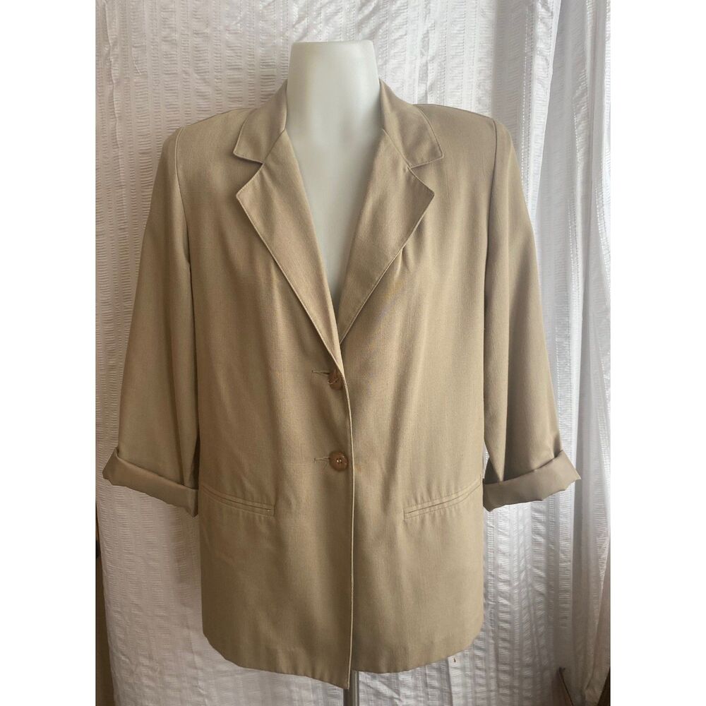 Sag Harbor Petites Beige Roll Tab Sleeve Blazer